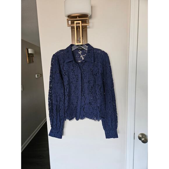 Generation Love Navy Jada Lace Blouse Button Down Top Size Small - Picture 5 of 14